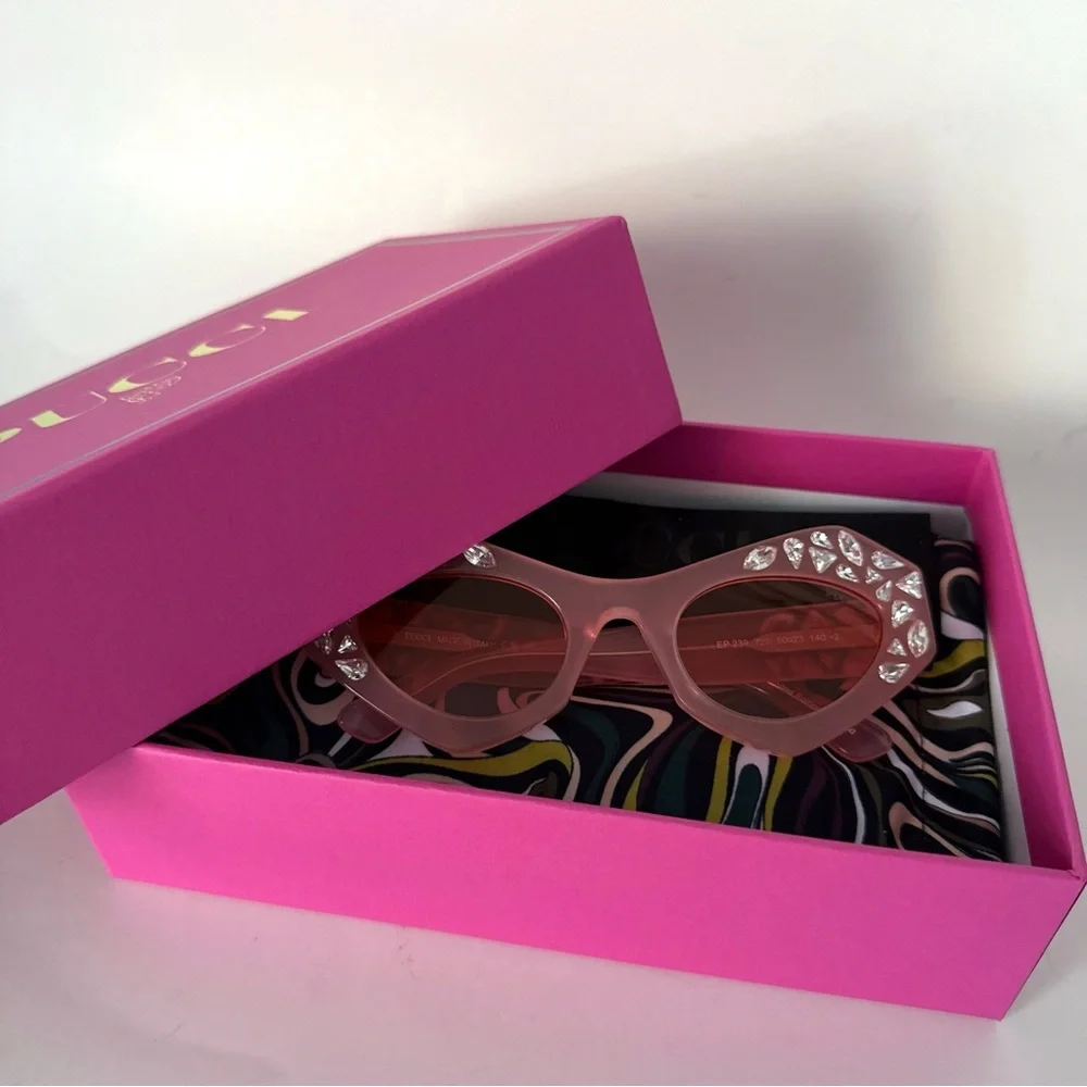 NEW Emilio PUCCI Limited Edition Pink Crystal Embellished Cat Eye Sunglasses
